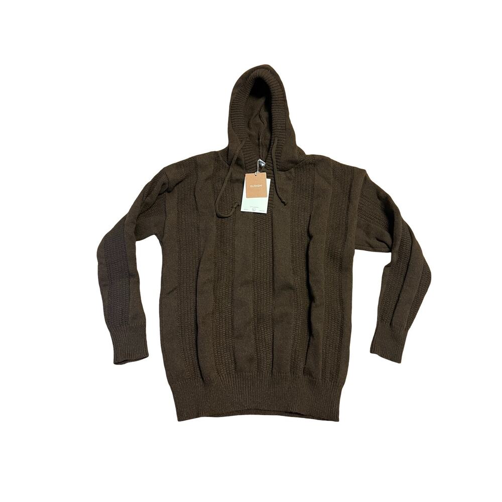 Kurashi Mens Hoodie XL Brown Cable Knit Long Sleeve Pullover Sweater NWT